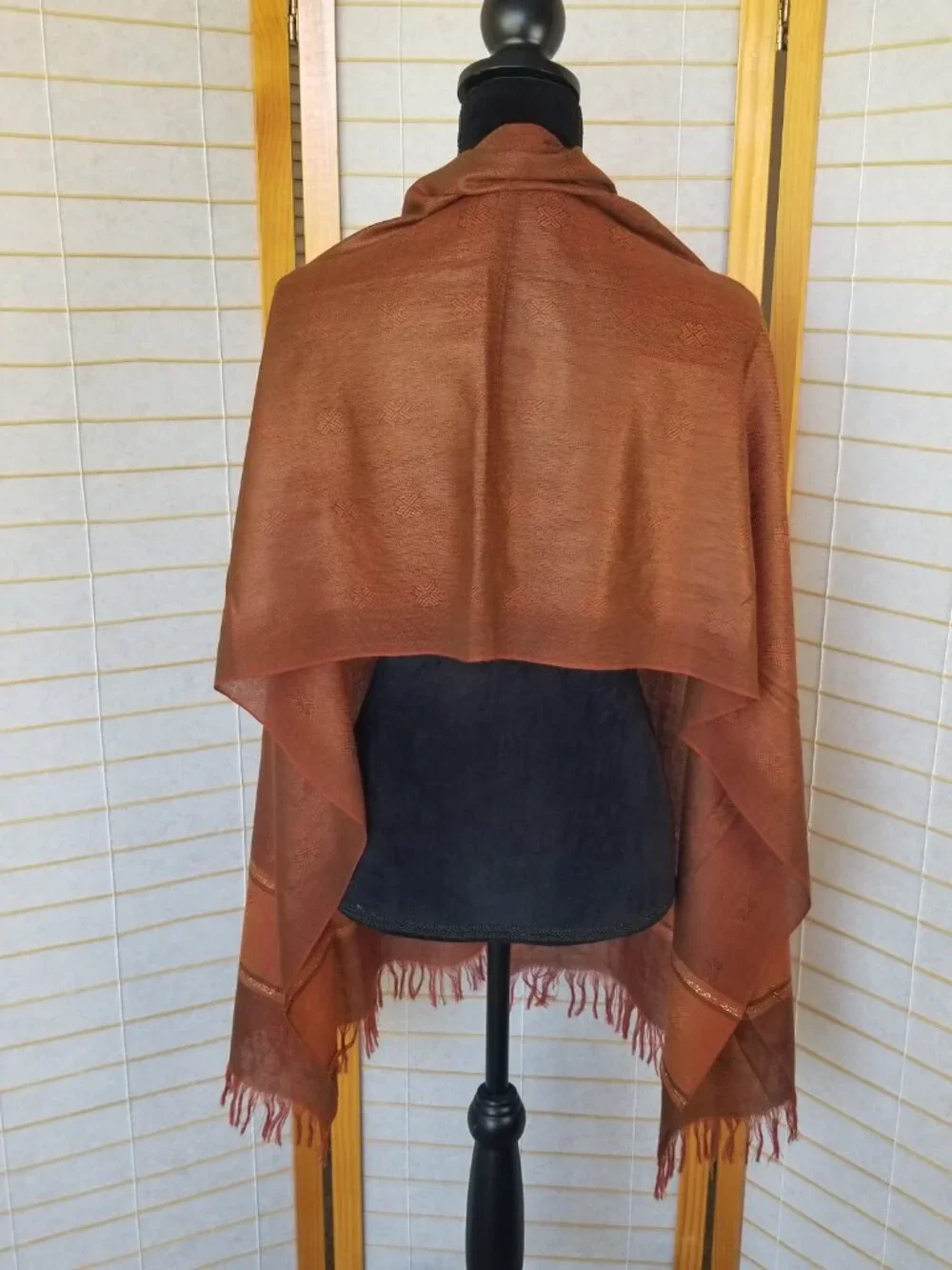 Copper Color Wool Blend Oversized Scarf Wrap Gold Metallic Accents 23